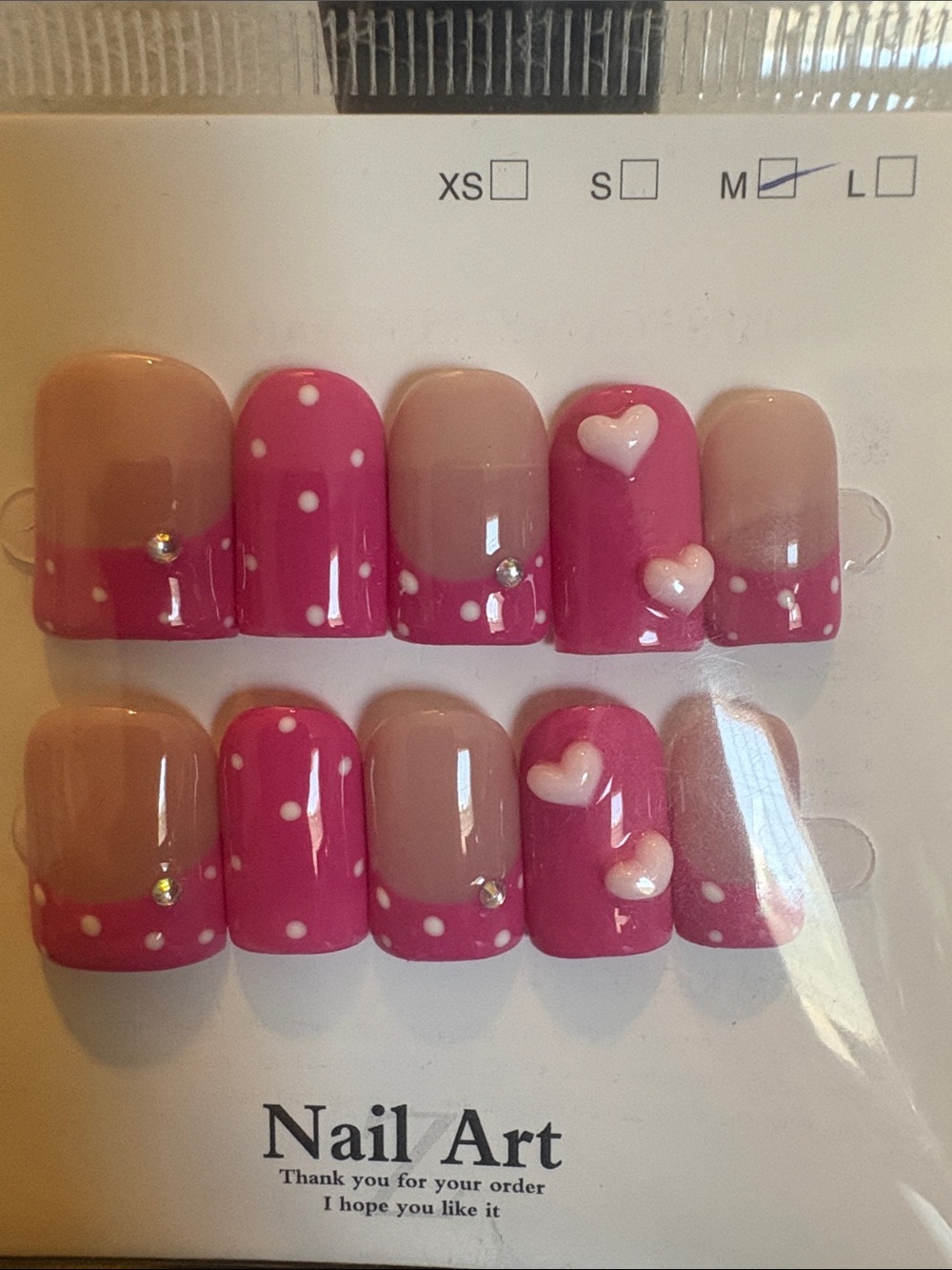 Pink Heart & Polka Dot Press-On Nail Set